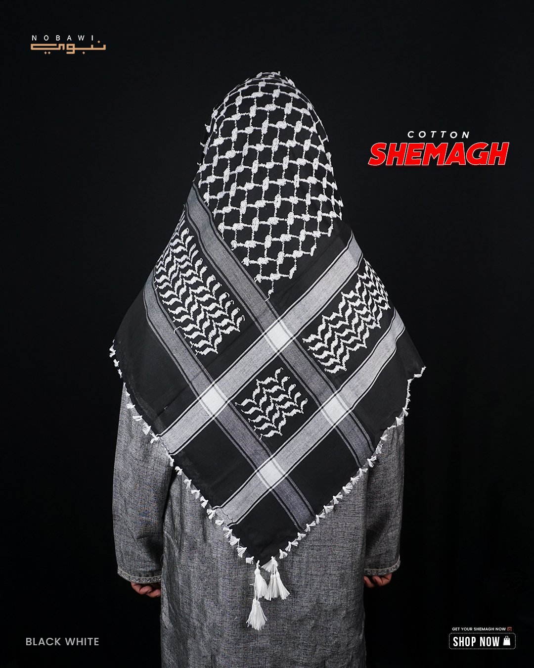 Cotton Shemagh Black White Cotton Shemagh Black (White Tercel) - Image 1