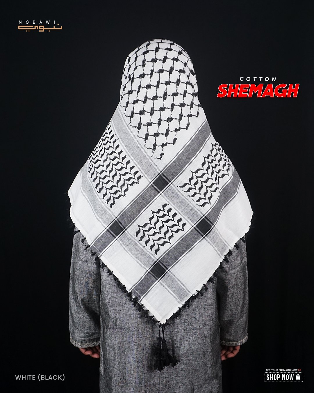 Cotton Shemagh White B Cotton Shemagh White (Black Tercel) - Image 1